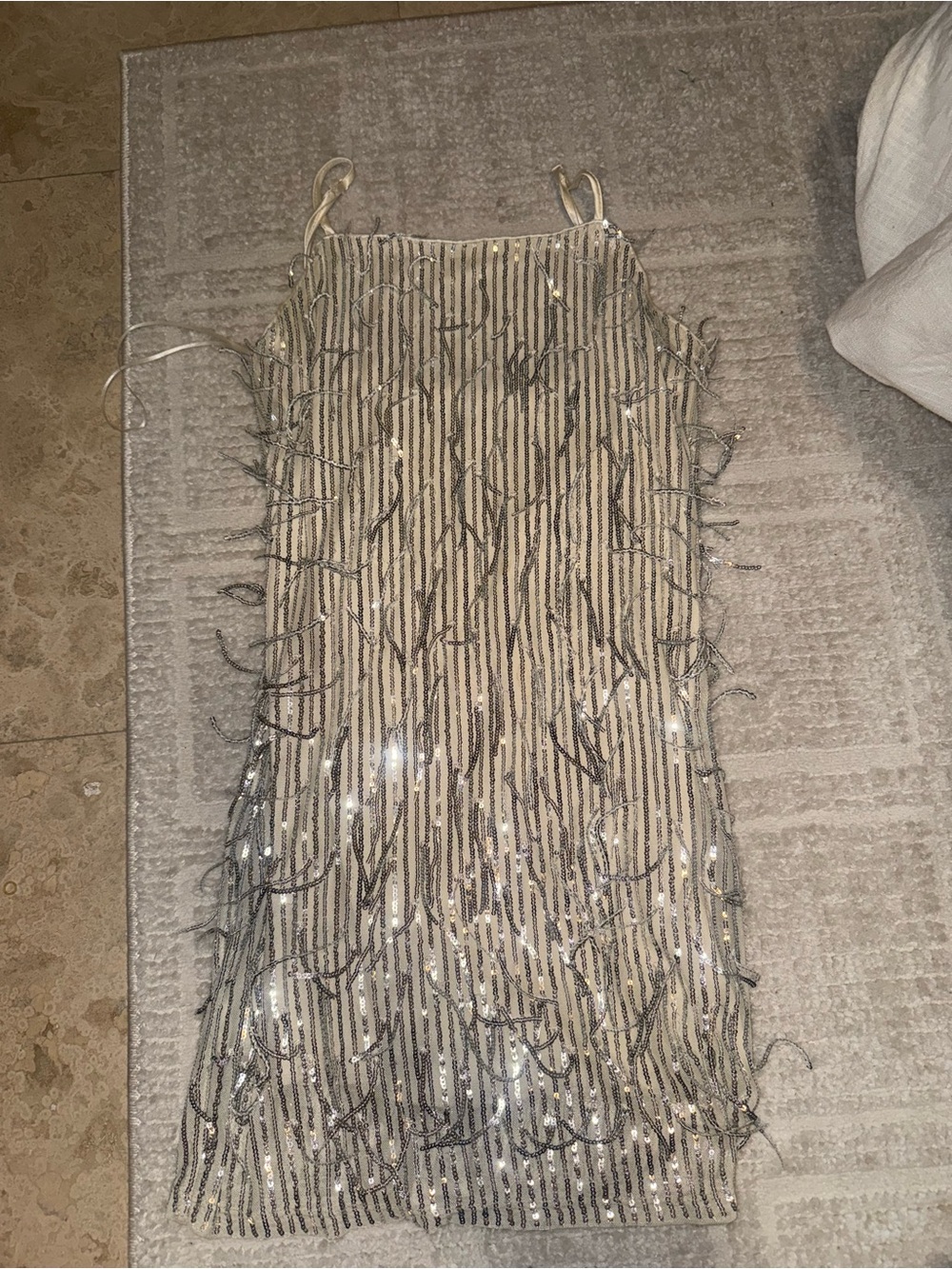 Altar'd State Silver and Cream Beaded Fringe Mini Dress
